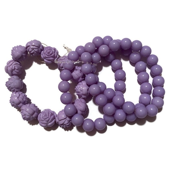 Pastel Purple Rose And Beaded Bracelets Set of 4 - Picture 2 of 2